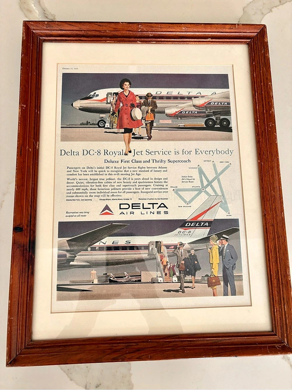 Delta Air Lines 1959 Delta DC-8 Royal Jet Service Print Advertisement 1959 DC-8
